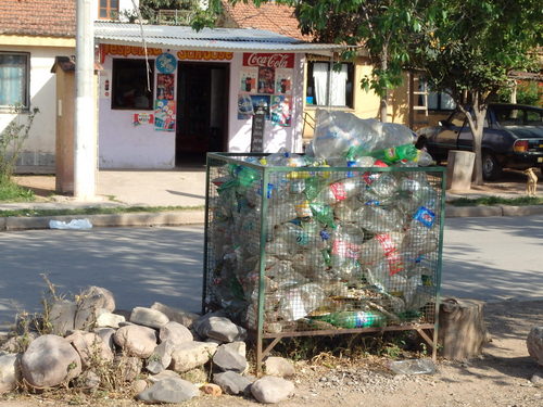 The town's plastic recycling ben.